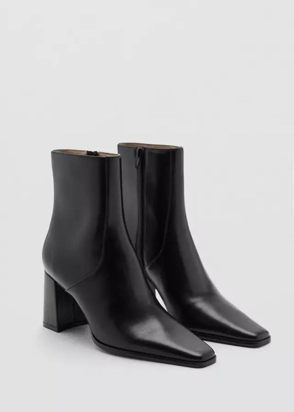 Mango Minimalist Black Vegan Leather Classic Elegance Ankle Block Heel Boots 9.5